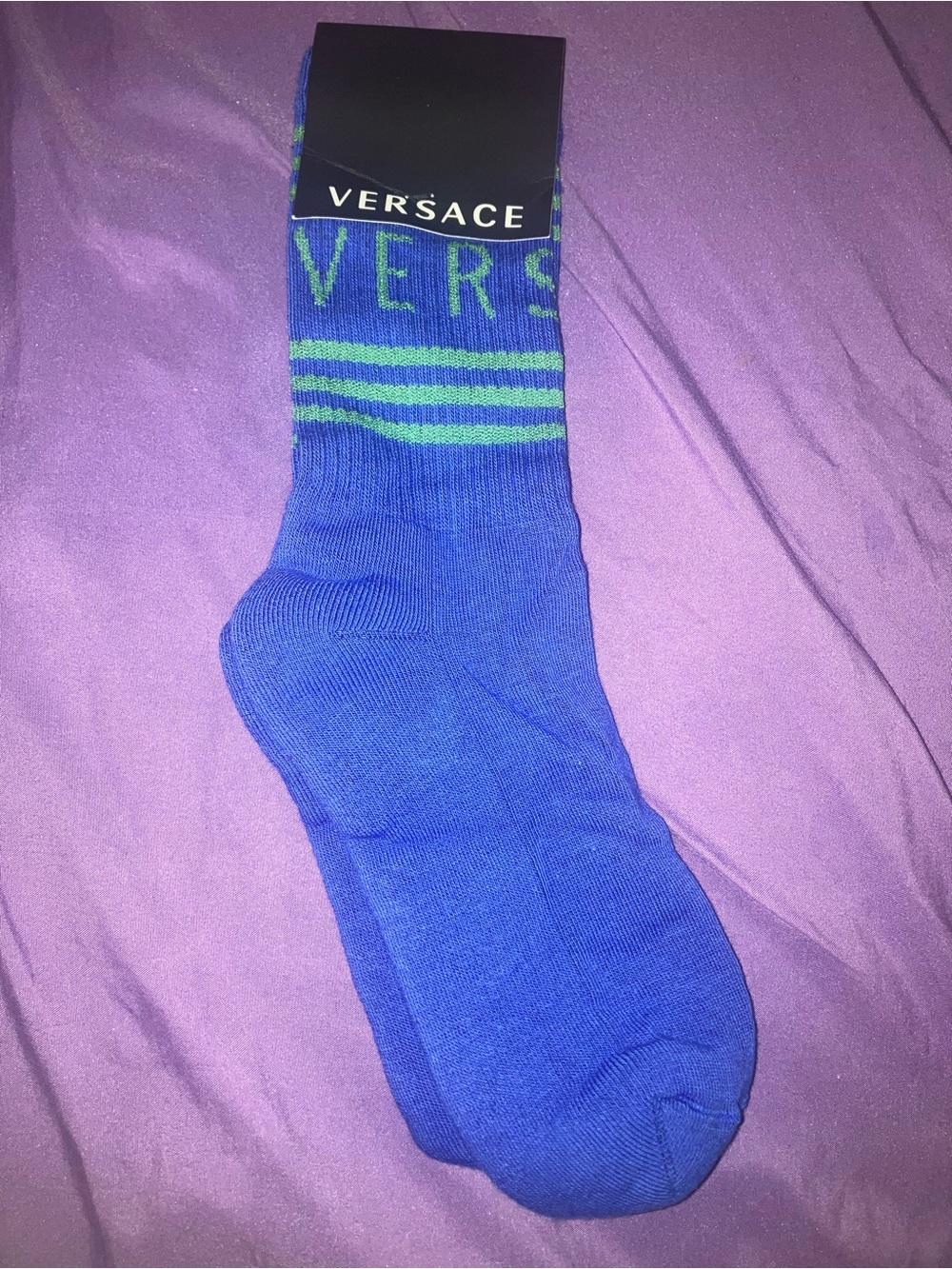 Versace Blue and Green Logo Crew Socks
